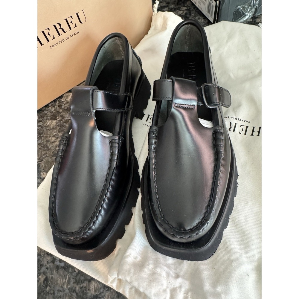 HEREU Herrieu Shoes Black Alber Sport T-Bar Loafers Size 36. US 5.5 NWB - Picture 4 of 11